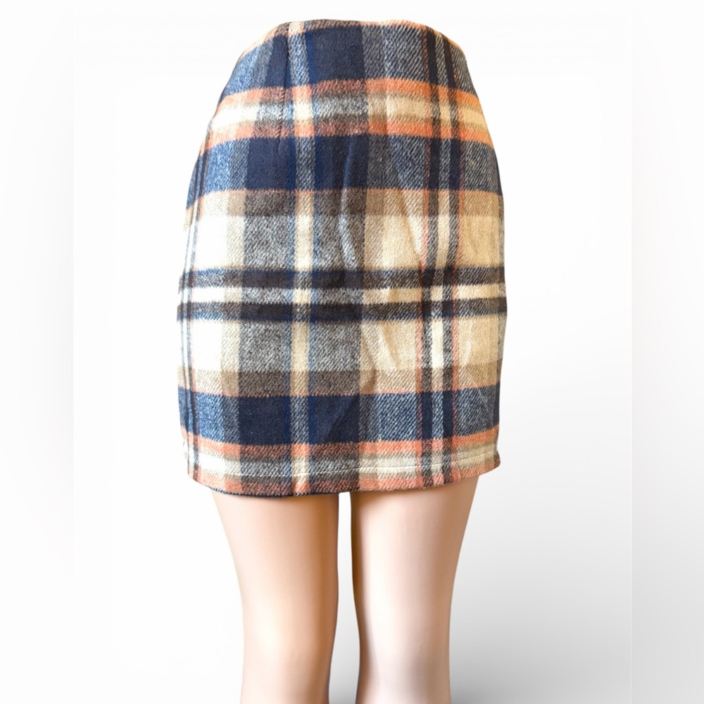 Wool mini cabincore plaid Skirt - Cream, Brown short skirt wool blend